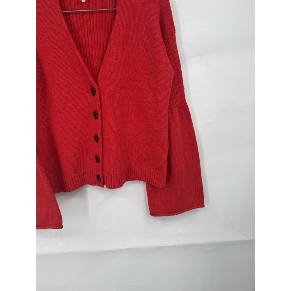 Moth By Anthropologie Bell Sleeve Cardigan Women Small Red Preppy Romantic - Picture 8 of 11